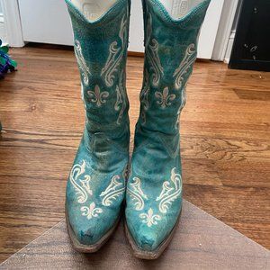 CORRAL WOMEN'S R1973 DISC FW20 TURQUOISE BLUE CORTEZ COWBOY BOOT, 10.5 M